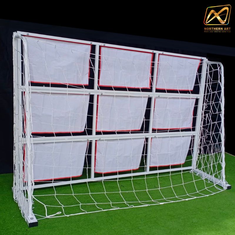 เข่าเกมส์ฟุตบอล เกมส์เตะบอล เกมส์FOOTBALL ขนาด (W)3 x (H)2 ม.โครงเหล็กสีขาว ถอดประกอบได้ พร้อมป้าย9 ช่อง