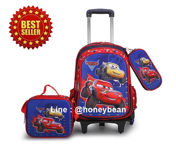 พร้อมส่ง!! กระเป๋าเป้ Cars McQueen พร้อมล้อลาก 6ล้อ กระเป๋านักเรียน paw patrol (ล้อลากสามารถถอดออกจากตัวเป้ได้)