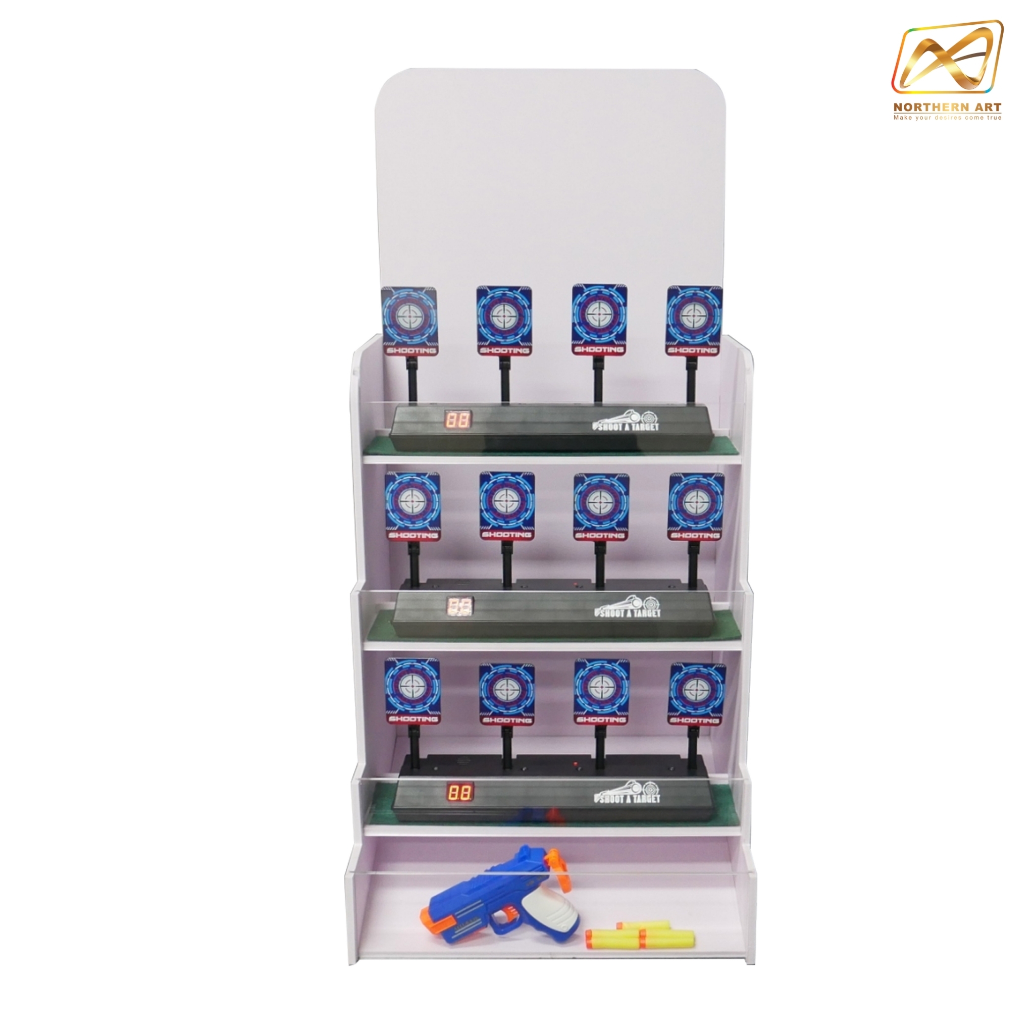 เกมส์ยิงเป้าตั้งโต๊ะ ขนาด (W)40 x (D)40 x (H)90 cm. พร้อมเป้านิ่ง 4 แผ่น 3 ชุด และปืนกระสุนโฟม 1 กระบอก