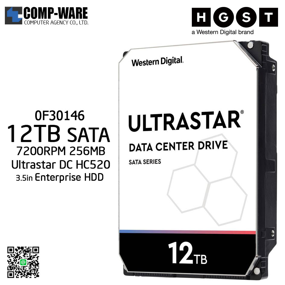 WD HGST Ultrastar DC HC520 12TB 3.5" SATA 6Gb/s 7200rpm 256MB Cache HUH721212ALE604 Enterprise Hard Drive - 0F30146