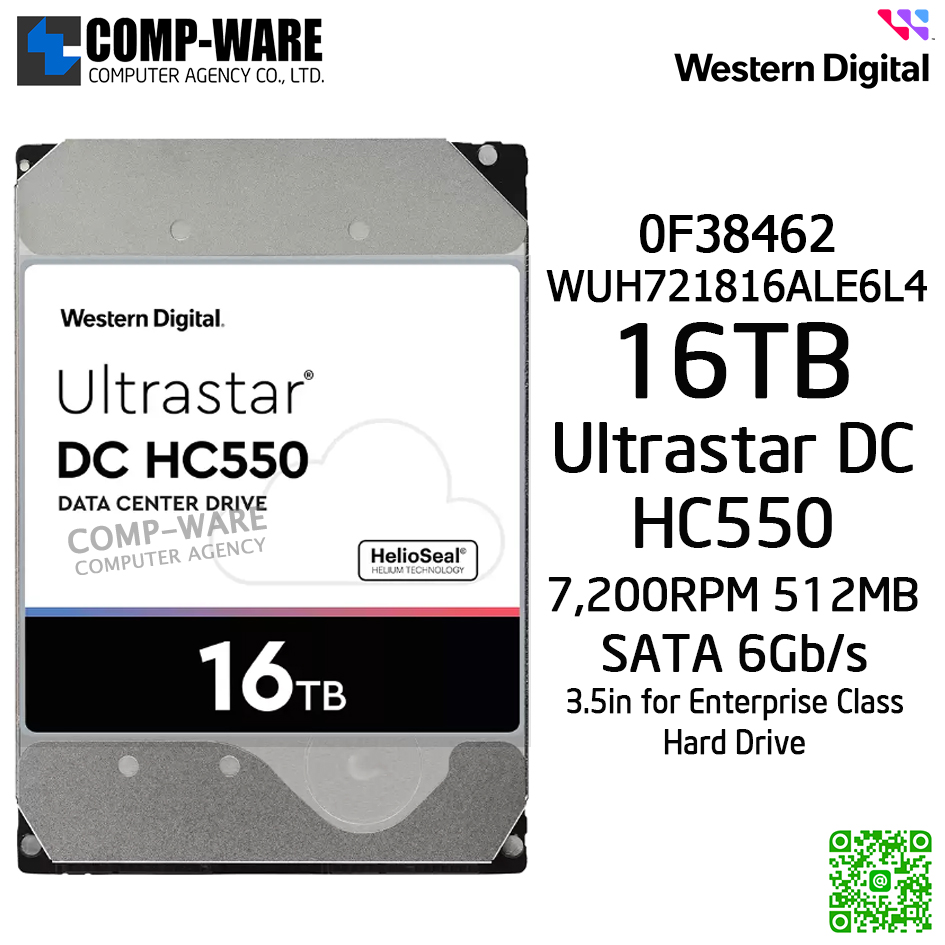 WD HGST Ultrastar DC HC550 16TB 512E SE 3.5" SATA 6Gb/s 7200rpm 512MB Cache WUH721816ALE6L4 Enterprise Hard Drive - 0F38462
