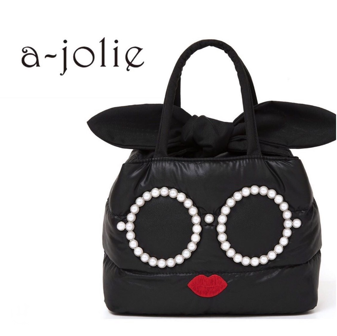 กระเป๋า A-Jolie ของแท้จากญี่ปุ่น สีดำปากแดง แว่นมุกขาว รุ่นใหม่ล่าสุด