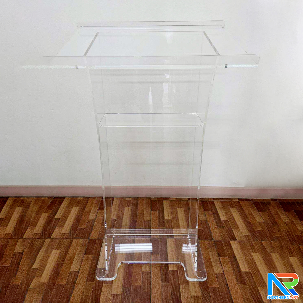 โพเดียม อะคริลิคใส AC-06 ขนาด(W)70 x (L)50 x (H)120 cm. TOP เอียงพร้อมกันตก วัสดุอะคริลิคใส หนา 10-20 มม.