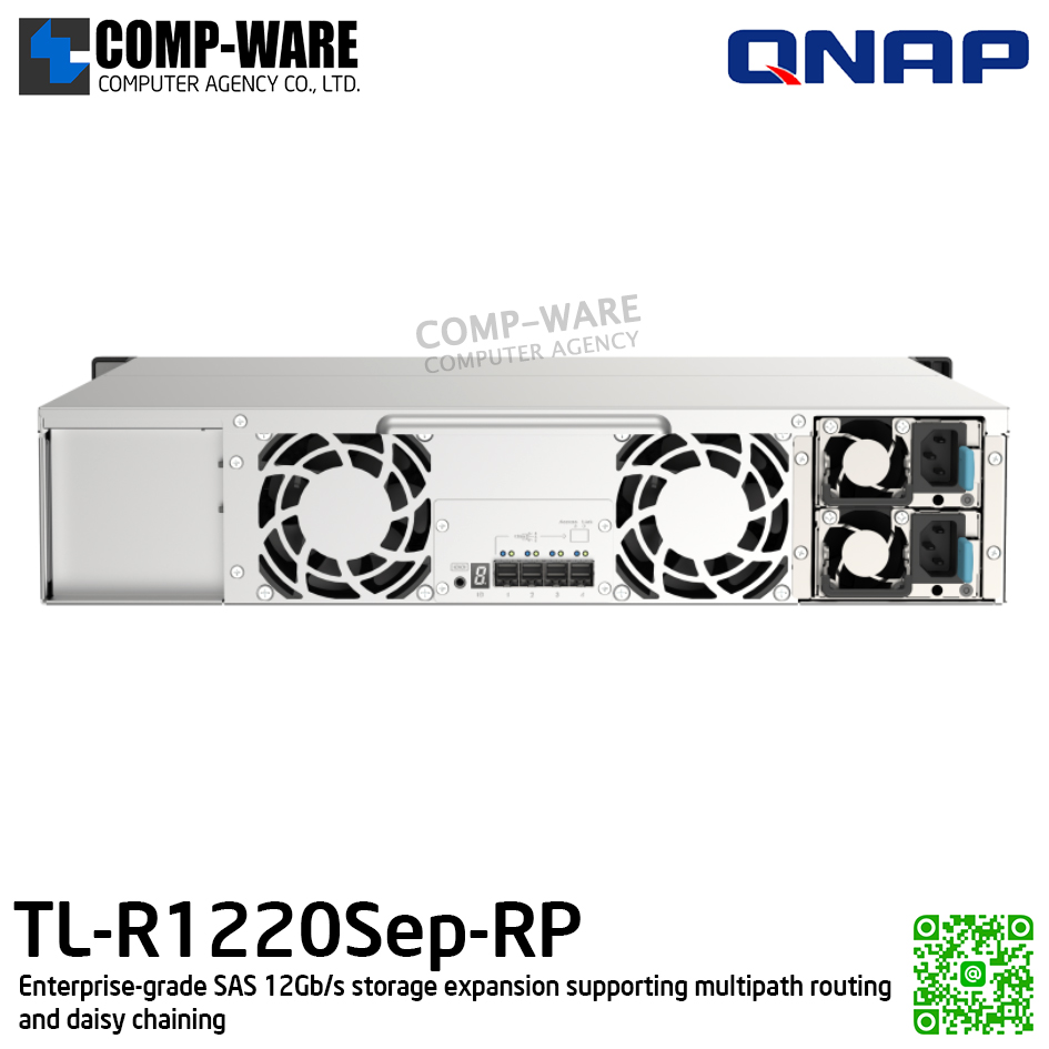 QNAP (2U 12-Bay) TL-R1220Sep-RP / 12 x 2.5"/3.5" SAS 12Gbps, 6Gbps / Redundant PSU / 5Y Warranty / No HDD / Rail Kit RAIL-B02 - Expansion Enclosure
