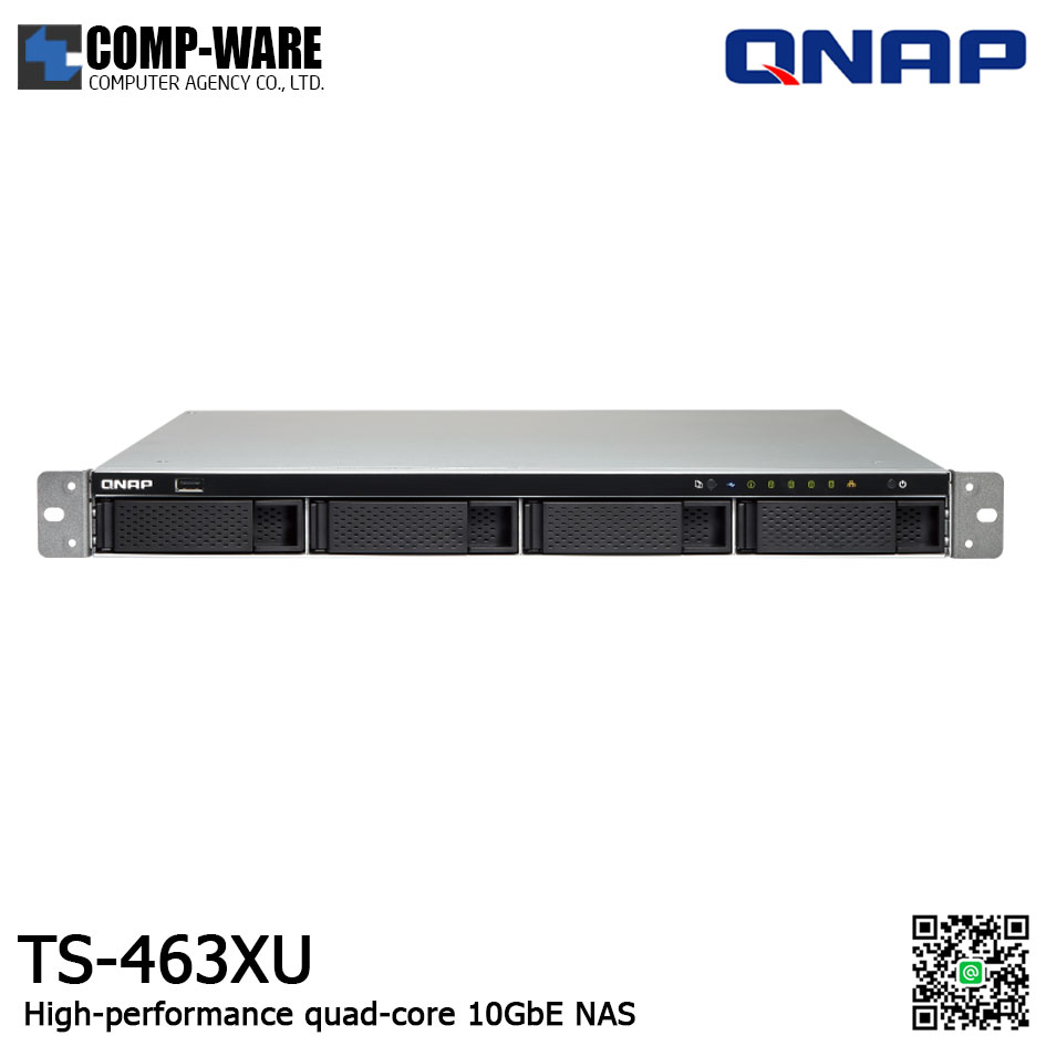 QNAP NAS (1U 4-Bay) TS-463XU (4GB RAM up to 16GB) Single Power Supply , No HDD / No Rail kit