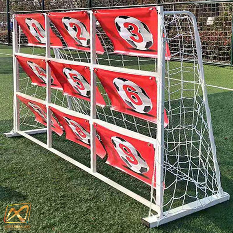 เข่าเกมส์ฟุตบอล เกมส์เตะบอล เกมส์FOOTBALL ขนาด (W)3 x (H)2 ม.โครงเหล็กสีขาว ถอดประกอบได้ พร้อมป้าย9 ช่อง