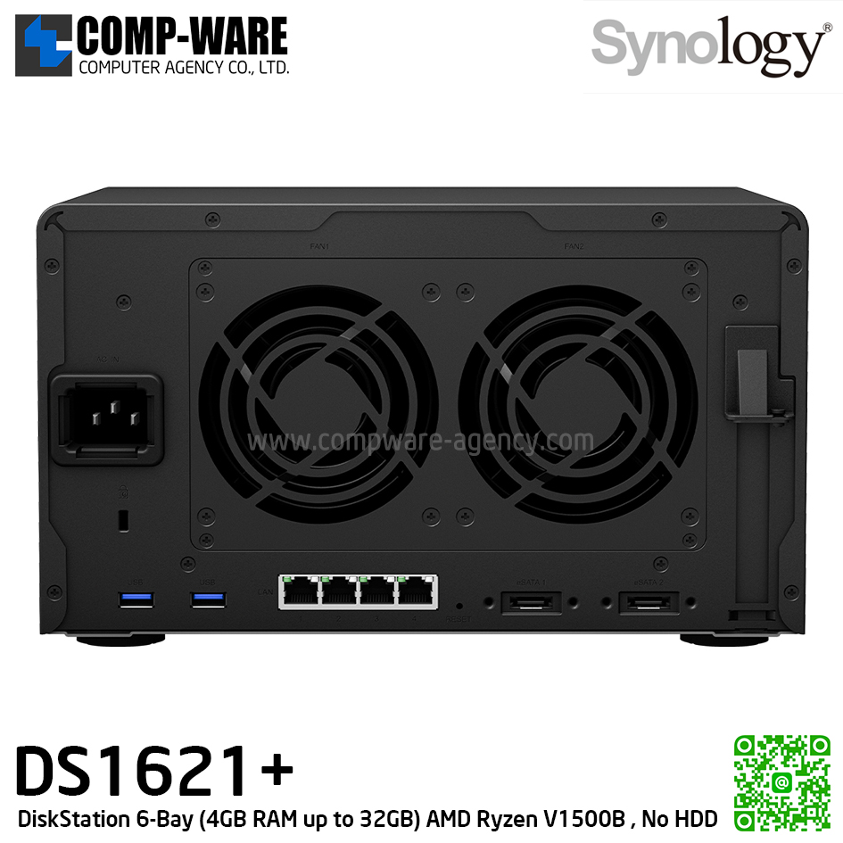 Synology DiskStation (6-Bay) DS1621+ / AMD Ryzen V1500B / 4GB RAM up to 32GB / No HDD / 3Y Warranty