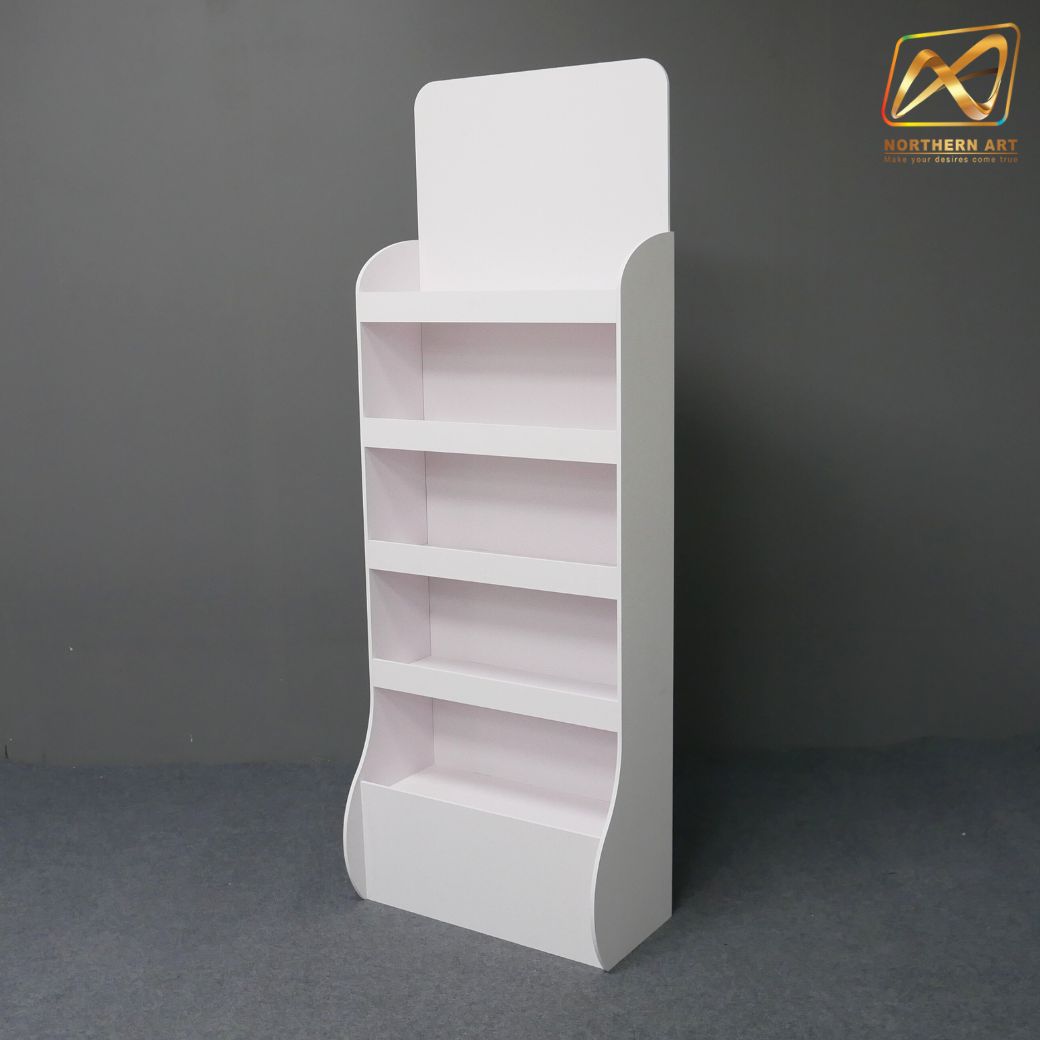 ชั้นวางสินค้าพลาสวูด 5 ชั้น ขนาด (W)55 x (D)25 x (H)160 ซม.พลาสวูดหนา 8 มม.พร้อมงานพิมพ์