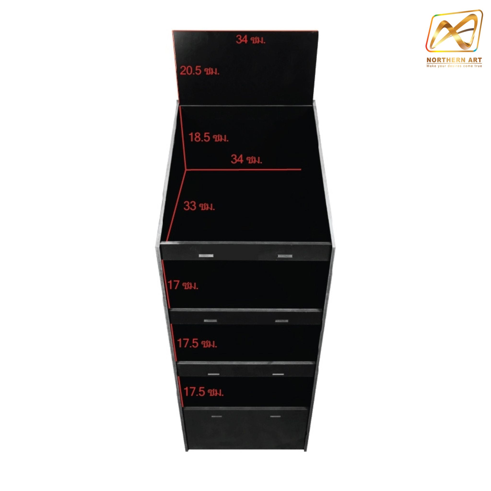 CLEARANCE SALE! ชั้นวางสินค้าพลาสวูด 4 ชั้น ขนาด (W)34 x (D)35.5 x (H)132 ซม. วัสดุพลาสวูดสีดำหนา 8 มม.ถอดประกอบได้