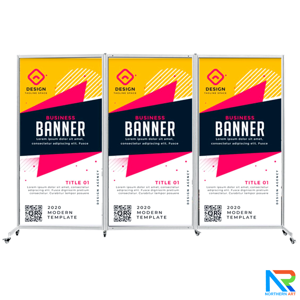 บอร์ดจัดนิทรรศการ บอร์ดอะลูมิเนียม รุ่น360องศา แบบ 3 บาน พร้อมล้อเลื่อน ถอดประกอบได้ พับเก็บสะดวก