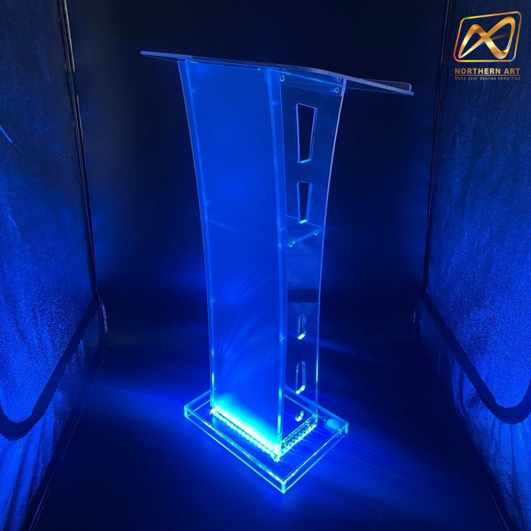 โพเดียม อะคริลิค เรืองแสงLED เปลี่ยนสีได้ พร้อมรีโมท ขนาด 60x40x114 cm.