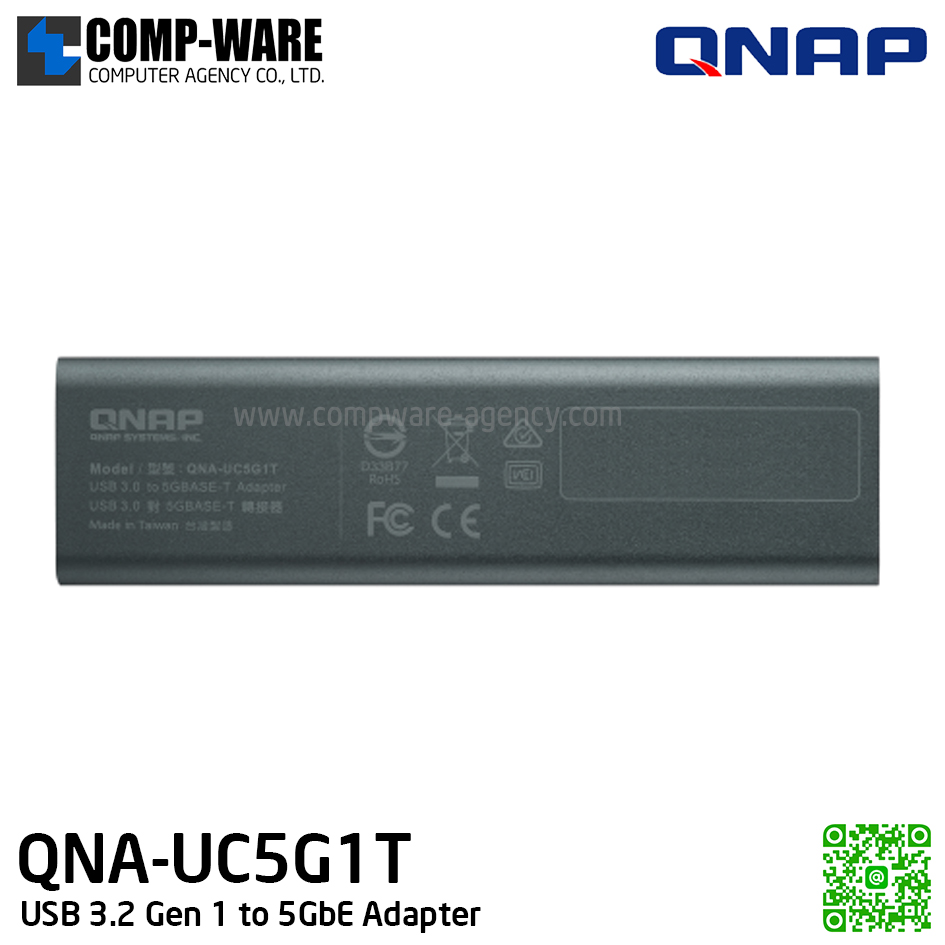 QNAP QNA-UC5G1T USB 3.2 Gen 1 to 5GbE Adapter (รับประกัน 1 ปี) Connect to 5GbE networks over USB 3.2 Gen1