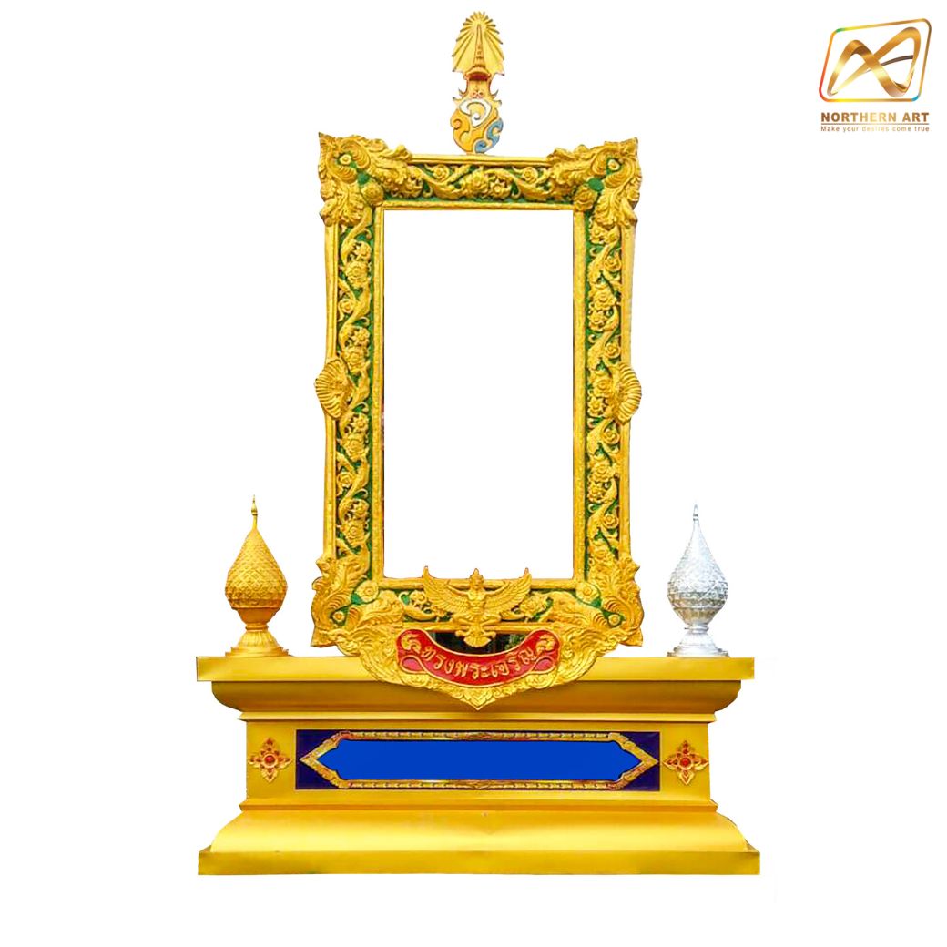 ซุ้มเฉลิมพระเกียรติ ขนาด 3.50 x 6.00 ม. พร้อมตราสัญญลักษณ์ พานพุ่ม ป้ายหน่วยงาน