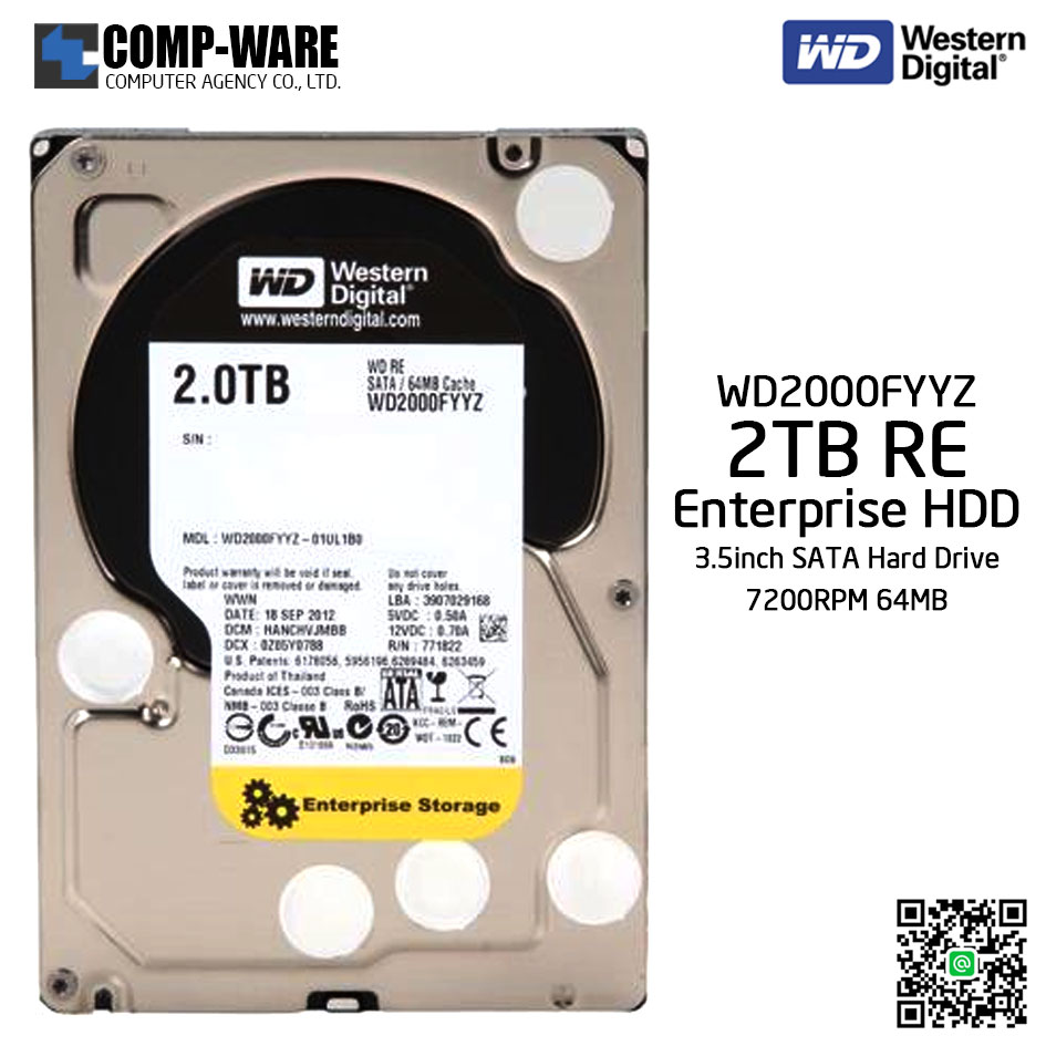 WD RE 2TB Enterprise Class Hard Drive 7200RPM SATA 6Gb/s 64MB Cache 3.5Inch - WD2000FYYZ