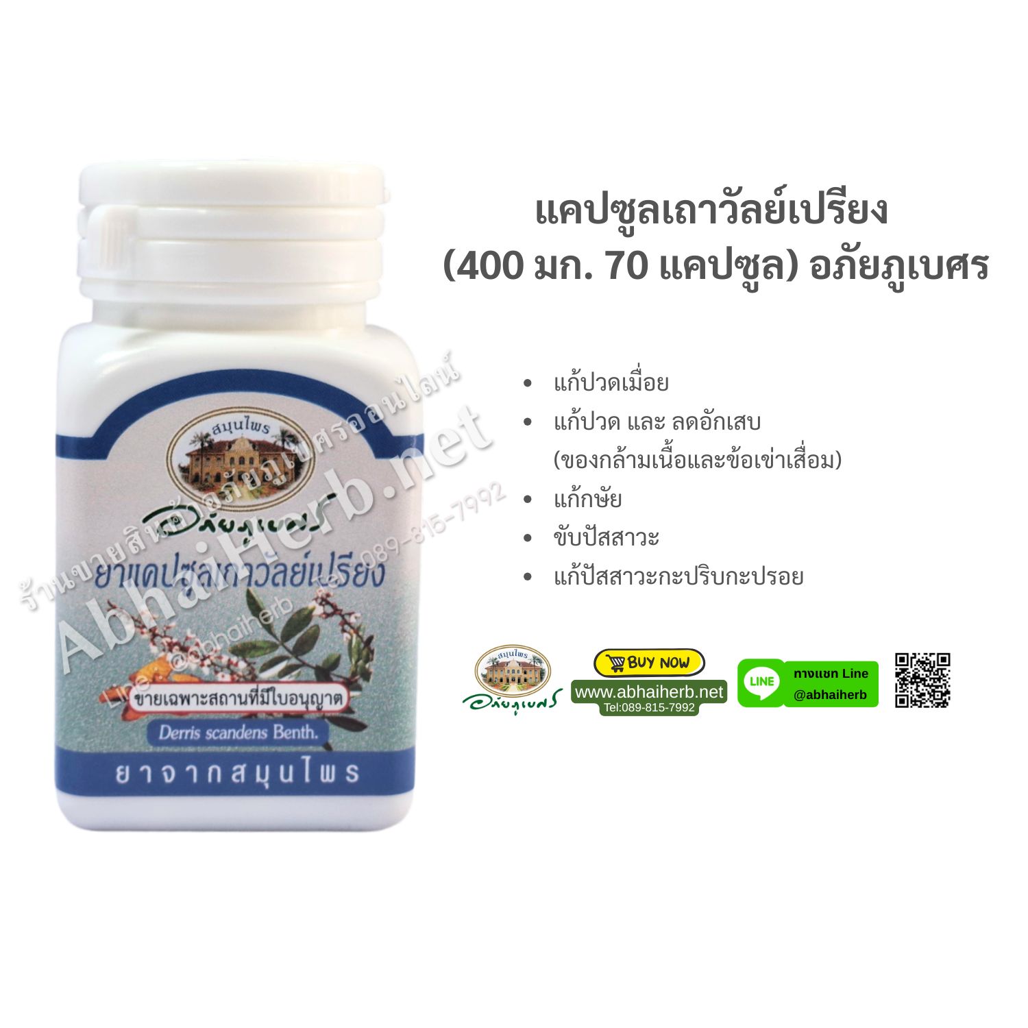 (ลด 10%) แคปซูลเถาวัลย์เปรียง (400 มก. 70 แคปซูล) อภัยภูเบศร