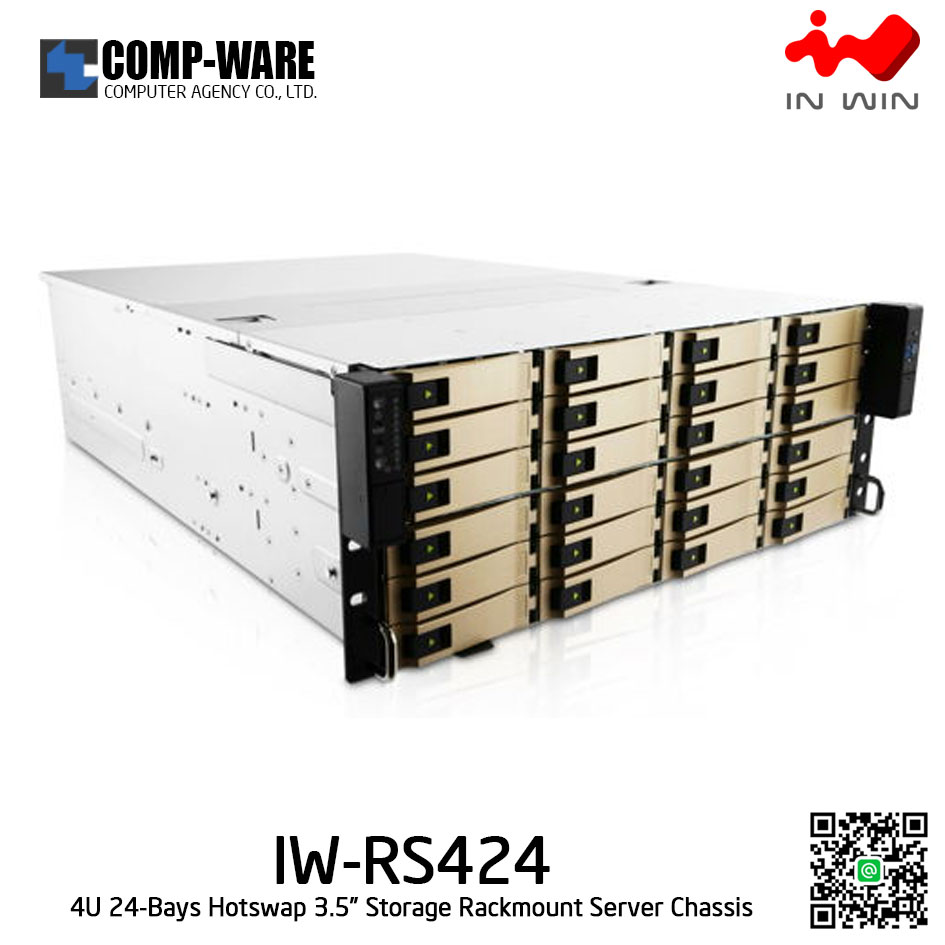 In Win Rackmount Server Chassis IW-RS424 4U 24-Bays, 800W Redundant supplies, slide rail