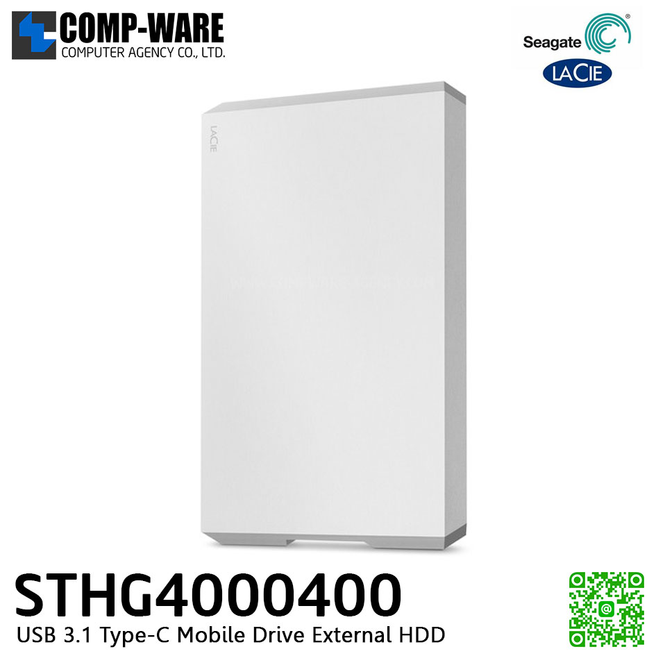 Seagate LaCie 4TB USB 3.1 Type-C Mobile Drive External HDD (Silver) - STHG4000400