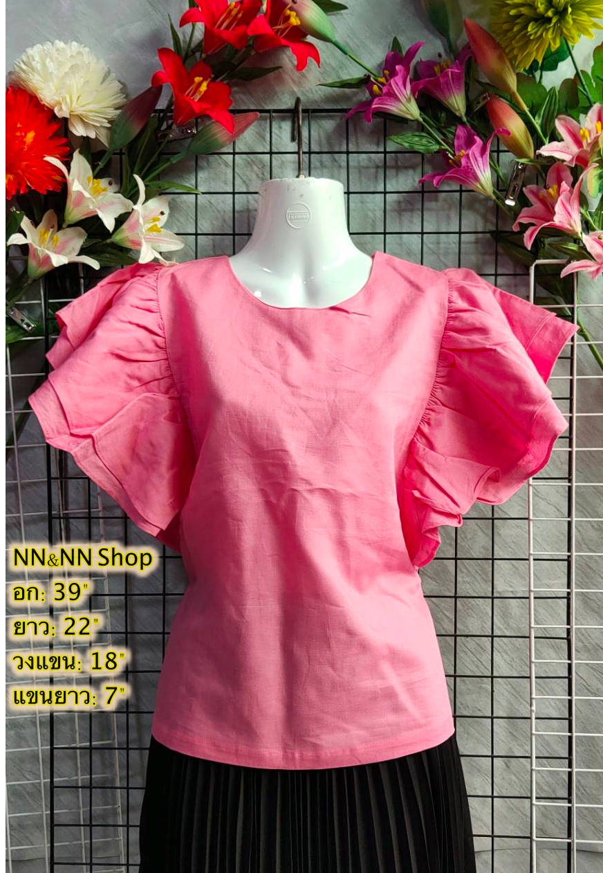 NNandNN Shop 4 0003 เสื้อผ้าลินินคอกลม ติดกระดุมหลัง สีพื้น 39"