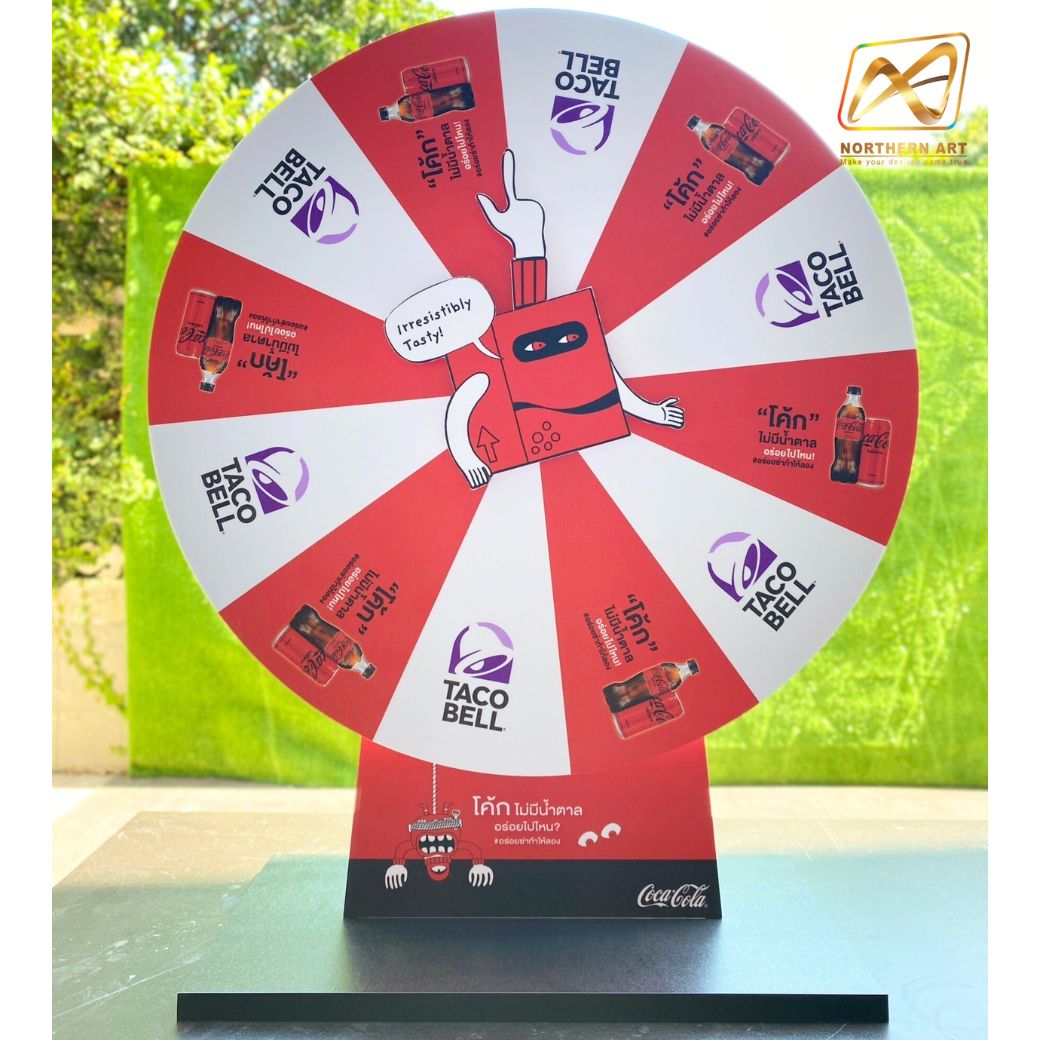 เกมส์วงล้อตั้งโต๊ะ ขนาดวงล้อ 50 ซม. สูง 61.5 ซม. วัสดุพลาสวูดสีขาว หนา 8-15 มม. ถอดประกอบได้