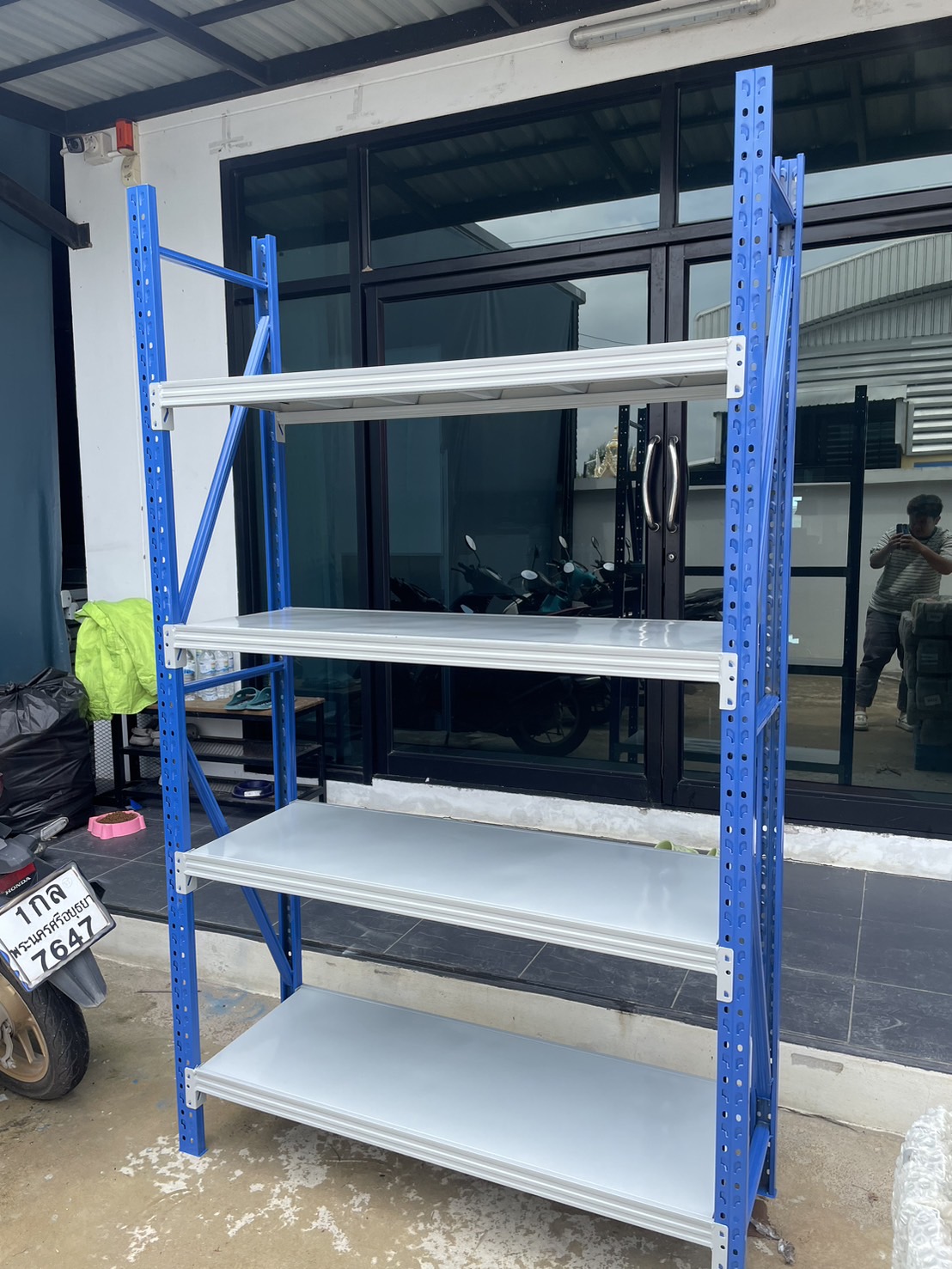 ชั้นเหล็กไมโครแร็ค W120 x D40 x H200cm. (ชุดตัวต่อ) 4 ชั้น สีน้ำเงิน-ขาว 100kg/ชั้น