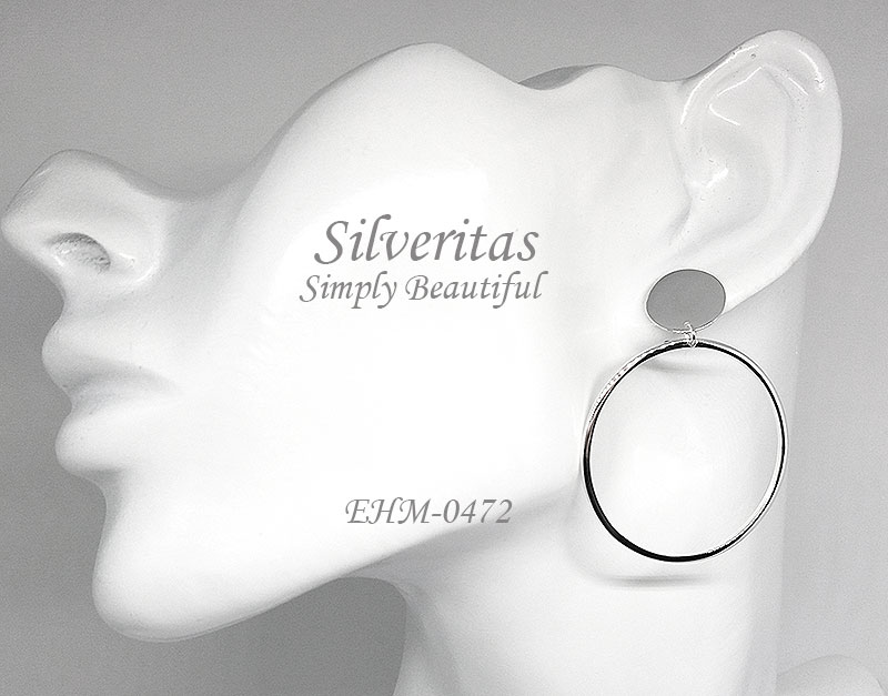 ต่างหูเงินแท้ห่วง35 มม ปักก้าน - Silver studs hoop earring รหัส (Code) EHM-0472
