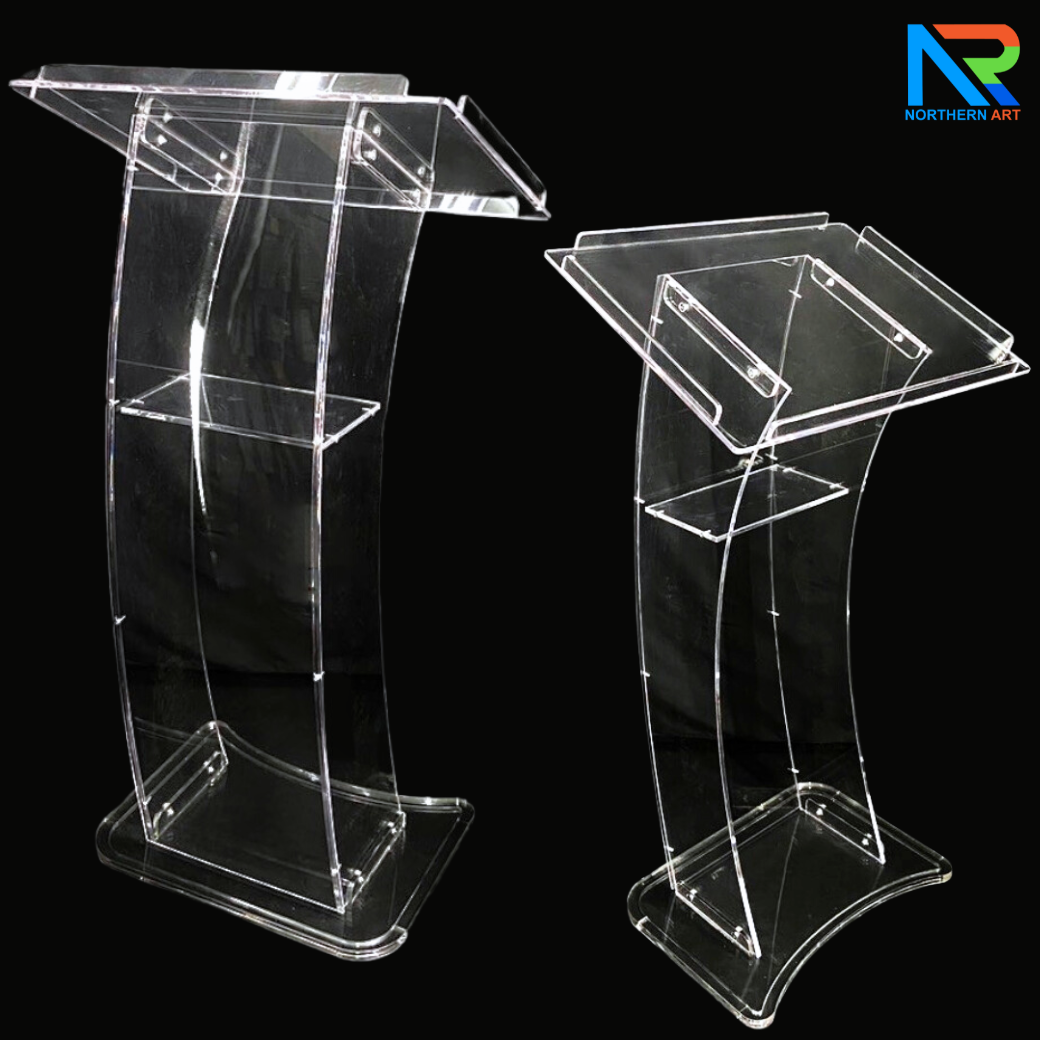 โพเดียม อะคริลิคใส ขนาด(W)60 x (L)45 x (H)108 cm. TOP เอียงพร้อมกันตก 4 ด้าน วัสดุอะคริลิคใส หนา 10 มม.
