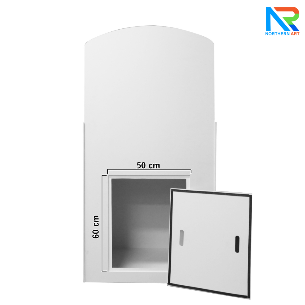 เช่าชั้นวางพลาสวูดขั้นบันได ขนาด (W) 80 x (L)64 x (H)160 cm. มีล้อเลื่อนพร้อมตู้เก็บของด้านหลัง