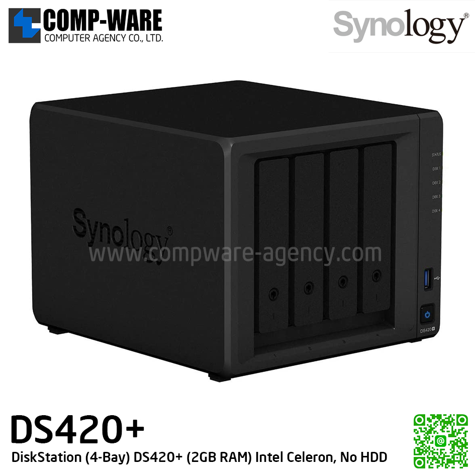 Synology DiskStation (4-Bay) DS420+ (2GB DDR4 RAM up to 6GB) Intel Celeron J4025 Dual-Core, No HDD