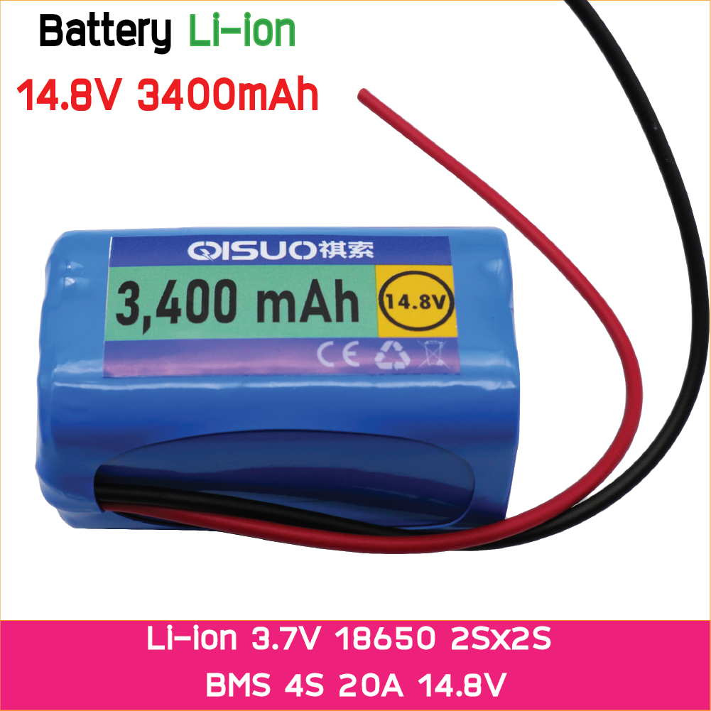 18650 3.7V 50วัตต์ แบบแพ็ค พร้อมวงจรป้องกัน Li-ion 3400mA 4S 14.8V 20A