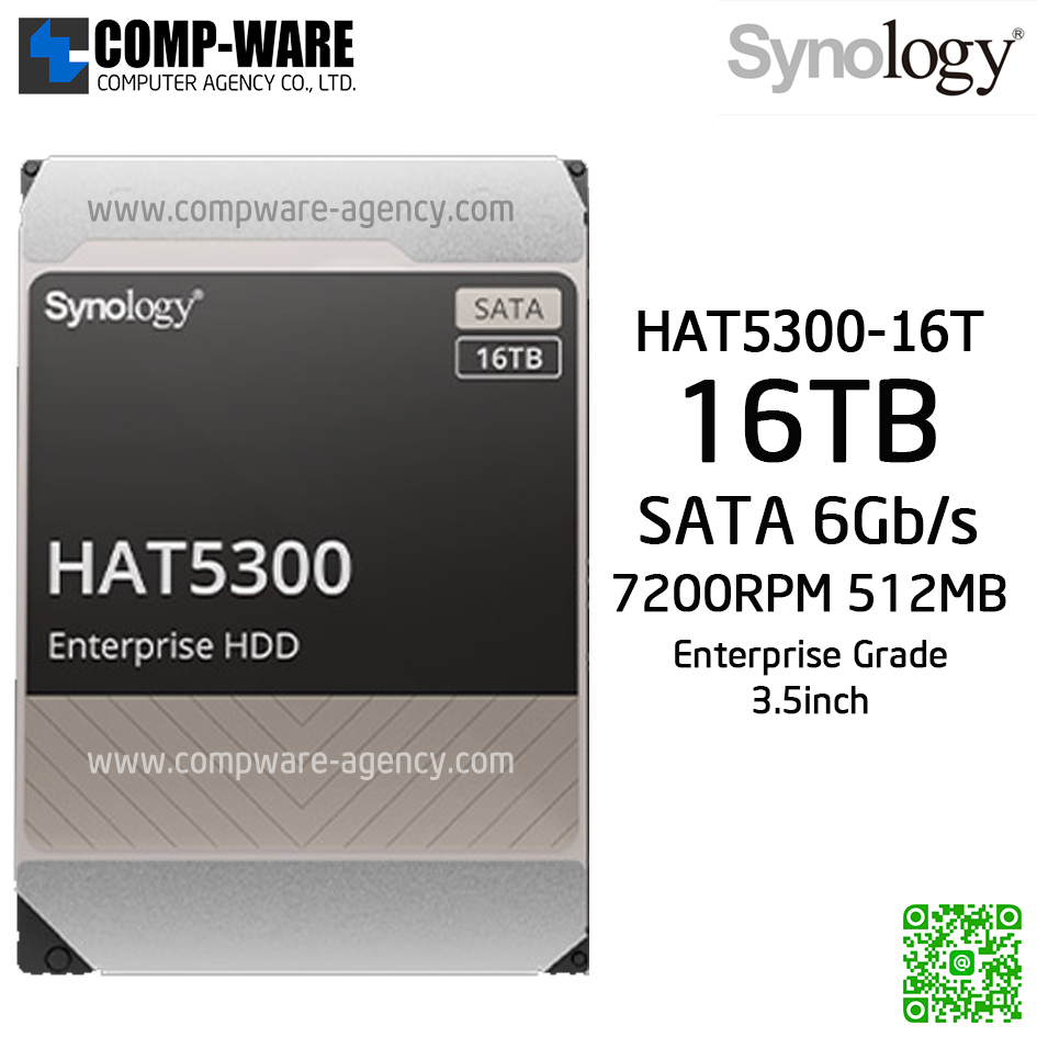 Synology 16TB 3.5” Enterprise-Grade SATA HDD designed for Synology NAS, 7200rpm Cache 512MB (5 Years warranty) HAT5300-16T