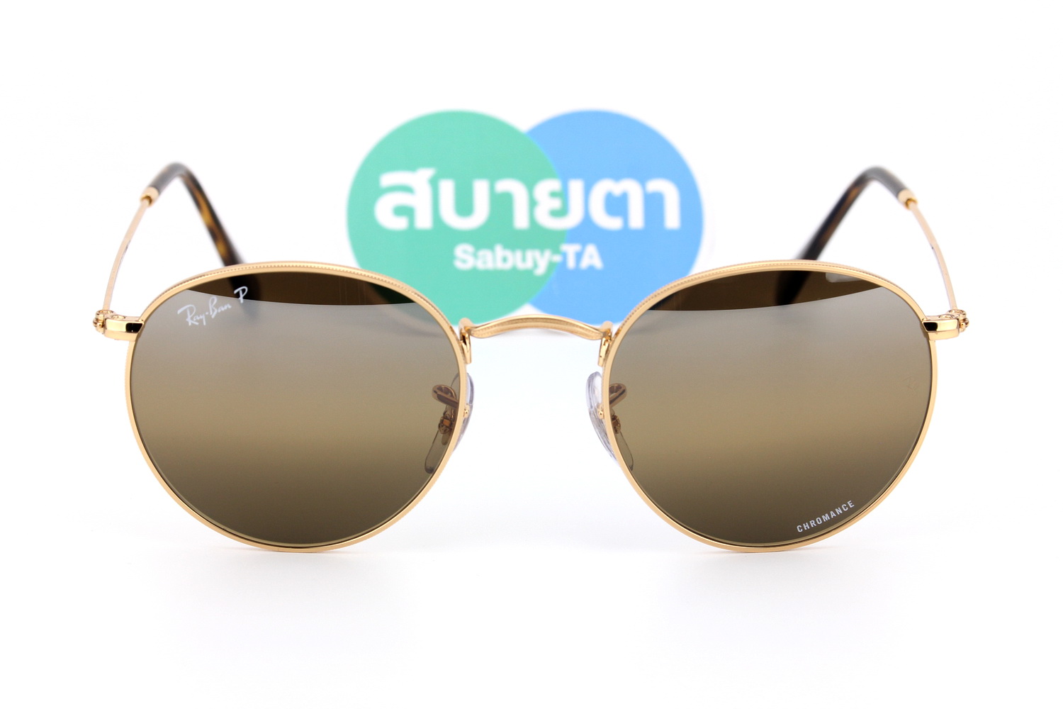 RayBan Round RB3447 001/G5 Chromance Polarized Lens