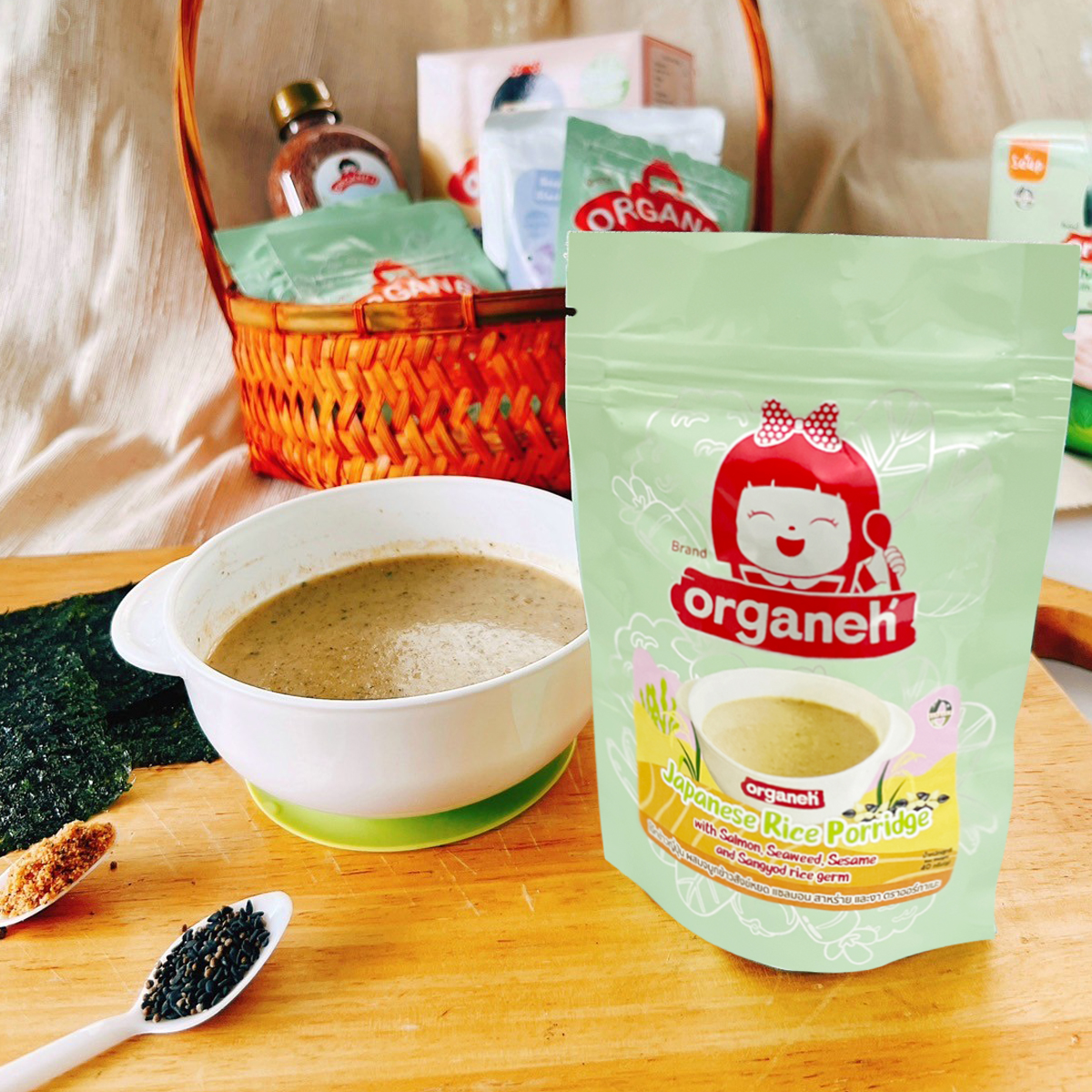 โจ๊กข้าวญี่ปุ่น จมูกข้าวสังข์หยด แซลมอน งา สาหร่าย