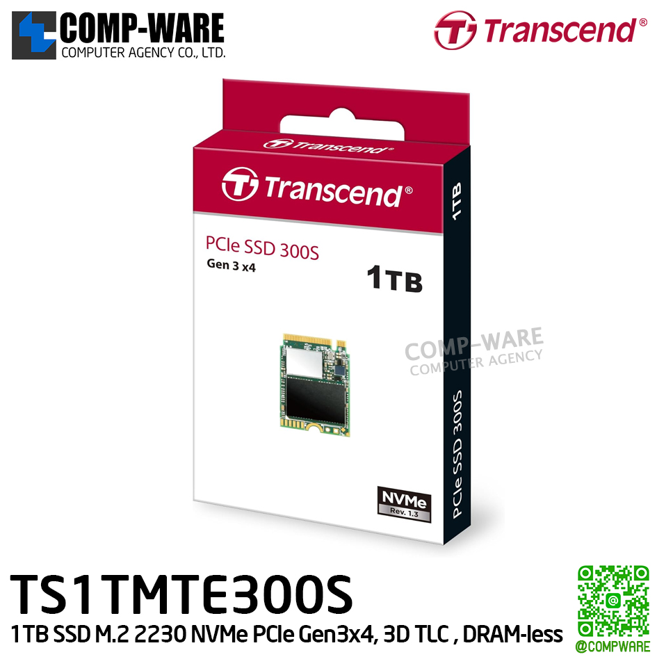 Transcend MTE300S 1TB SSD M.2 2230 NVMe PCIe Gen3x4, 3D TLC , DRAM-less, TS1TMTE300S - 5Y Warranty