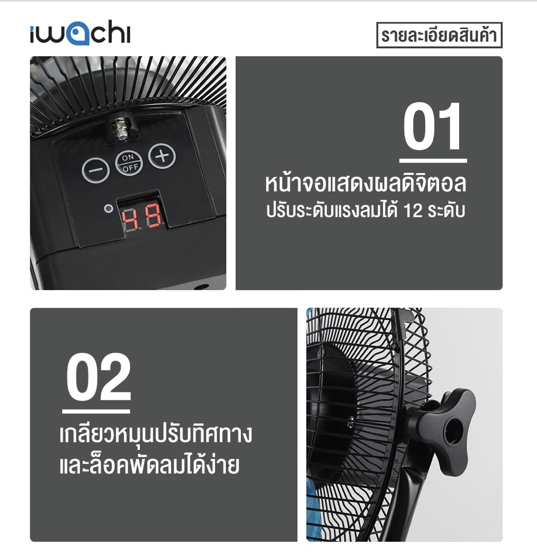 พัดลมโซล่าเซลล์ (ใช้ไฟได้ 2 ระบบ AC/DC ) IWC-SOLAR-FLOOR-FAN-12''-150W(ส่งฟรี)