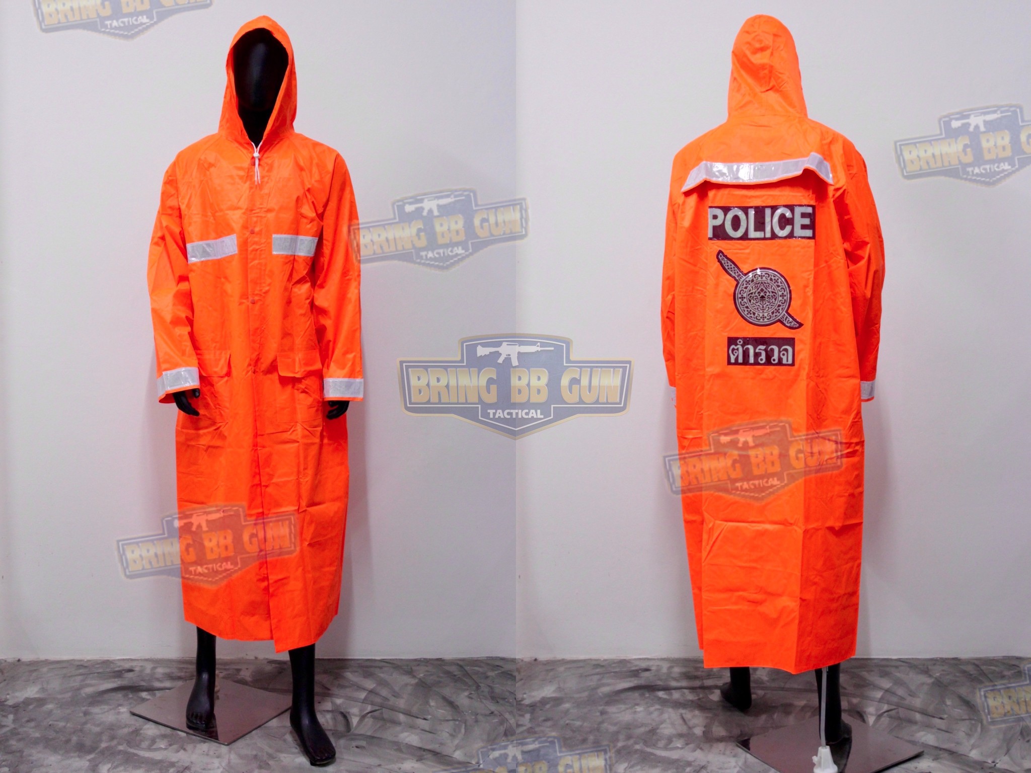 เสื้อโค้ดกันฝน Police (เสื้อโค้ดกันในตำรวจ) (Raincoat) (มีแถบสะท้อนแสงด้านหลัง) (ชุดกันฝน) (เสื้อคลุม) (เสื้อกันฝน) (เสื้อกันฝนรถจักรยานยนต์) (งานจราจร) (สายตรวจ) (กันฝน) (หน้าฝน) (เดินป่า) (ขี่มอเตอร์ไซค์)