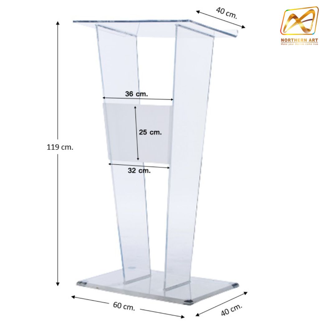 โพเดียม อะคริลิคใส M-02 ขนาด(W)60 x (L)40 x (H)119 cm. TOP เอียงพร้อมกันตก วัสดุอะคริลิคใส หนา 10-20 มม.