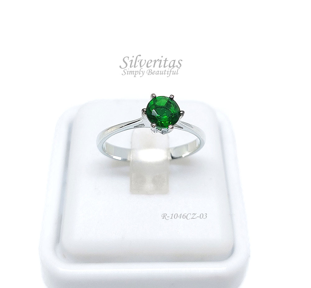 แหวนเงินแท้ประดับด้วยเพชร CZ ขนาด 6 มม กลม-รหัส-R-1046-CZ