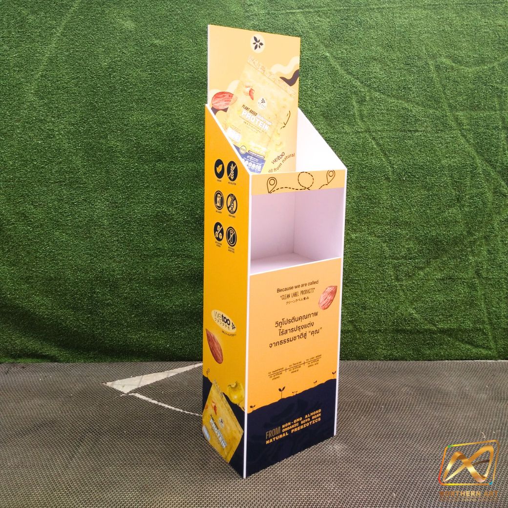 ชั้นวางสินค้าพลาสวูด 2 ชั้น ขนาด (W)35 x (D)24 x (H)130 ซม. พร้อมงานพิมพ์ พลาสวูดหนา 8 มม.