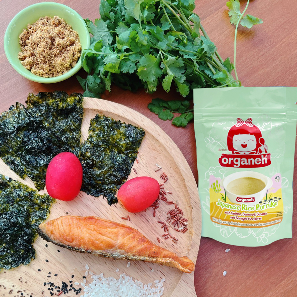 โจ๊กข้าวญี่ปุ่น จมูกข้าวสังข์หยด แซลมอน งา สาหร่าย