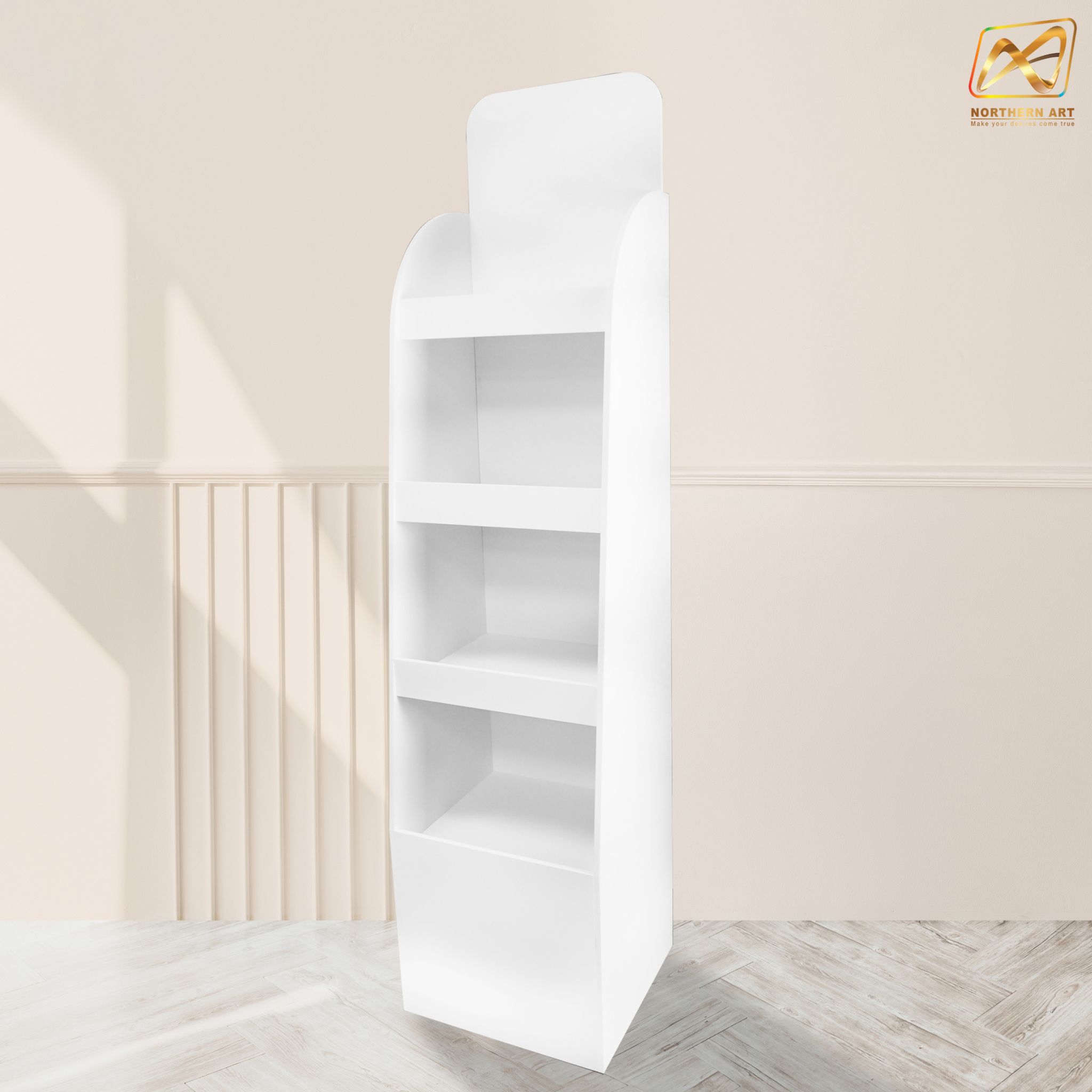 ชั้นวางสินค้าพลาสวูด 4 ชั้น ขนาด (W)30 x (D)30 x (H)135 ซม. พลาสวูดหนา 8 มม.พร้อมงานพิมพ์สติ๊กเกอร์ สำเนา