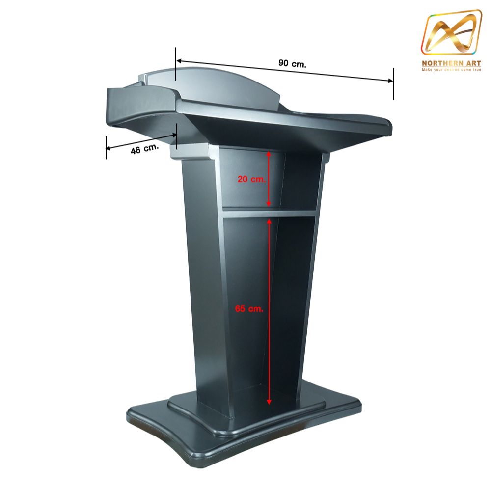 โพเดียมไม้สีเทามุก รุ่น PD-07 ขนาดTOP 90 x 46 ซม.สูง 120 ซม. พร้อมชั้นวางของ(สินค้าตัวโชว์)