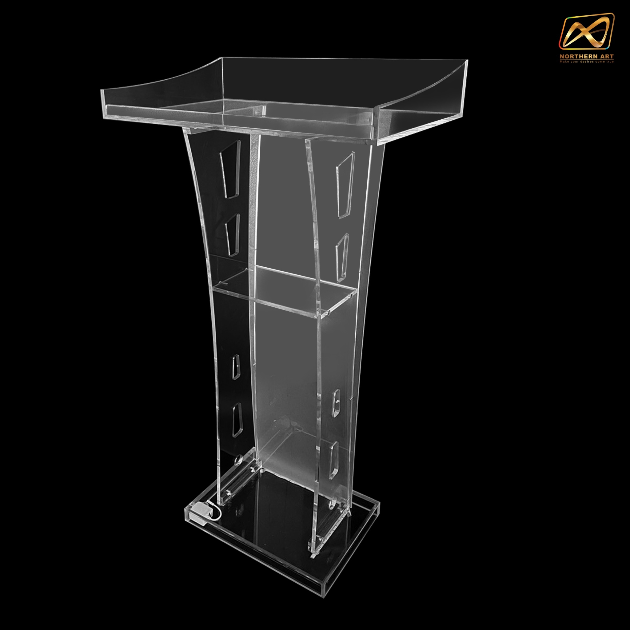 โพเดียมอะคริลิค เรืองแสงLED เปลี่ยนสีได้ พร้อมรีโมท TOP ตรง ขนาด (W) 60 x (L) 40 x (H) 113 ซม.