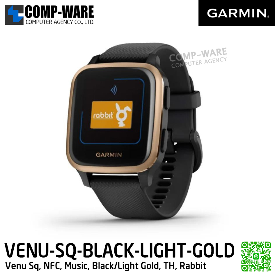 GARMIN Venu Sq, NFC, Music, Black/Light Gold, TH, Rabbit - SmartWatch - 1Y Warranty - VENU-SQ-BLACK-LIGHT-GOLD