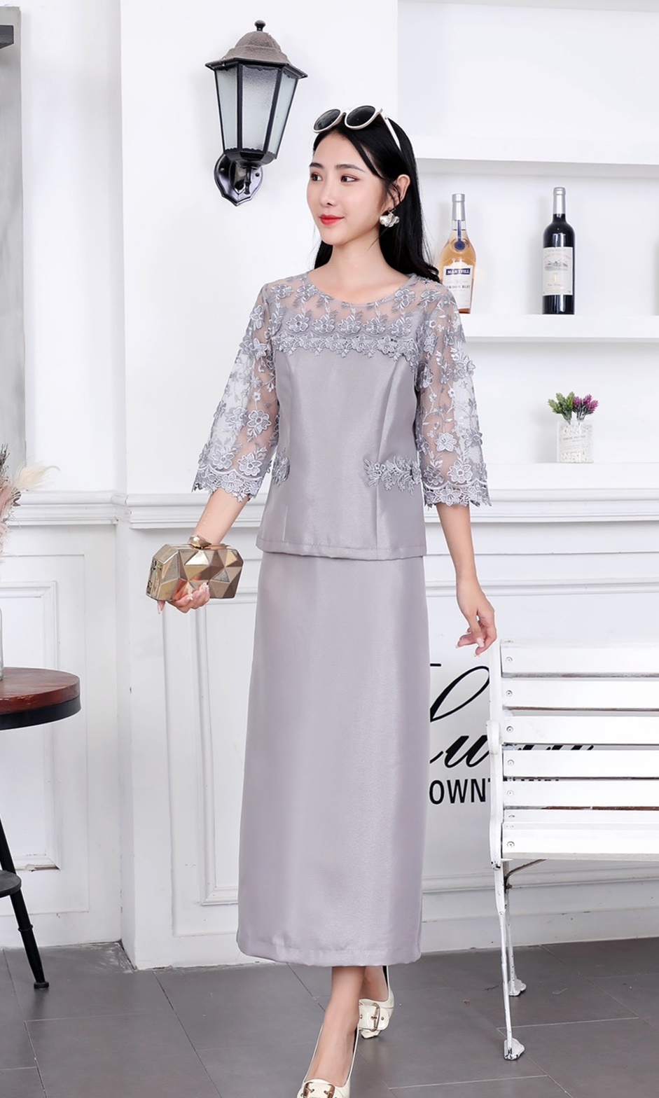 NNandNN Shop N-0003 ชุดเซ็ท กระโปรง ไหมเทียม พื้น หลายขนาด