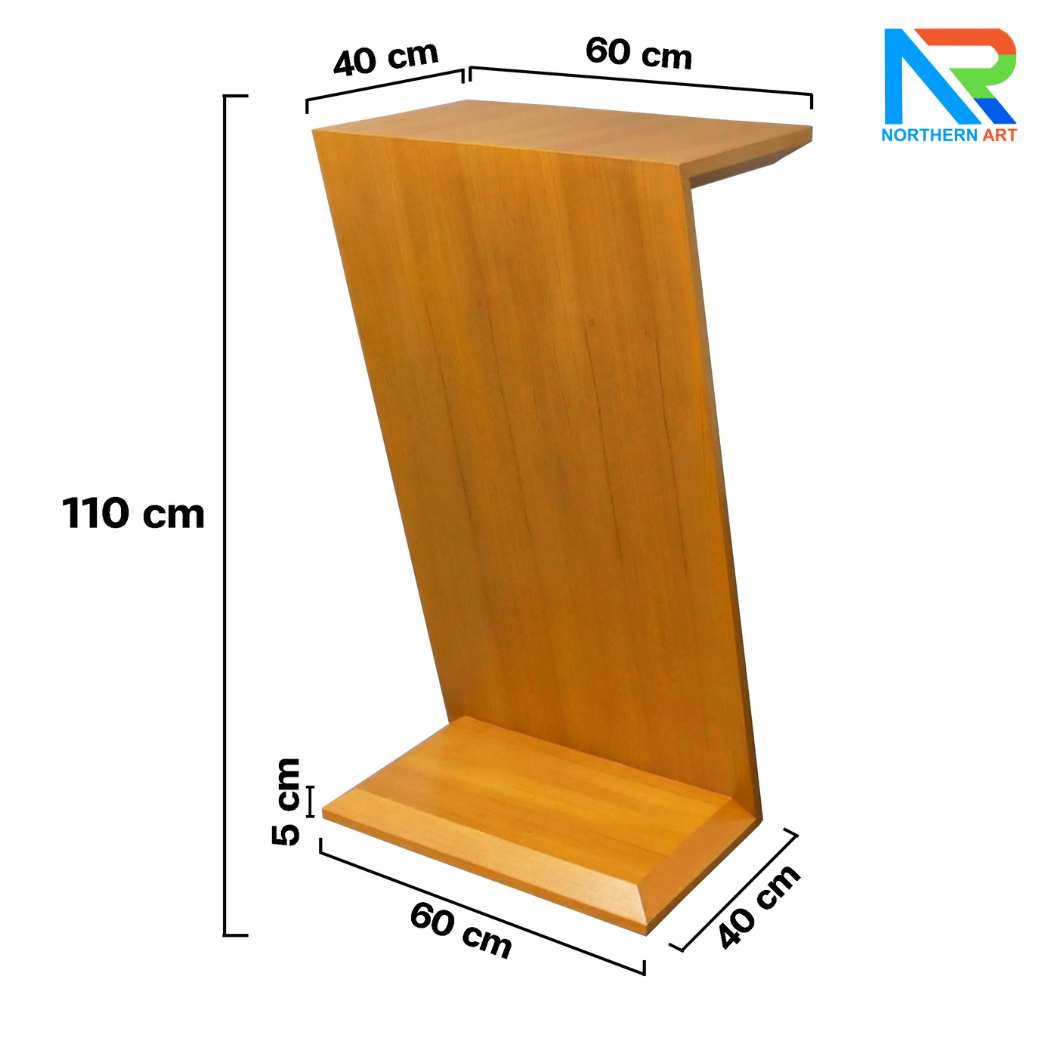โพเดียมไม้ สีสัก ทรง Z ขนาด (W)60 x (L)40 x (H)110 ซม. แข็งแรง ทรงสวย เหมาะสำหรับการนำเสนอทุกโอกาส