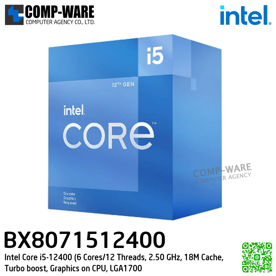 CPU BX8071512400 Intel Core i5-12400 (6 Cores/12 Threads, 2.50 GHz, 18MB Cache, Turbo boost, Graphics on CPU, LGA1700) - 3Y Warranty
