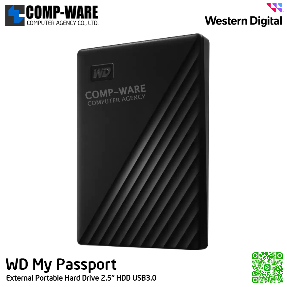 WD 2TB My Passport External Portable Hard Drive 2.5" HDD USB3.0 (Black) WDBYVG0020BBK-WESN รับประกัน 3 ปี