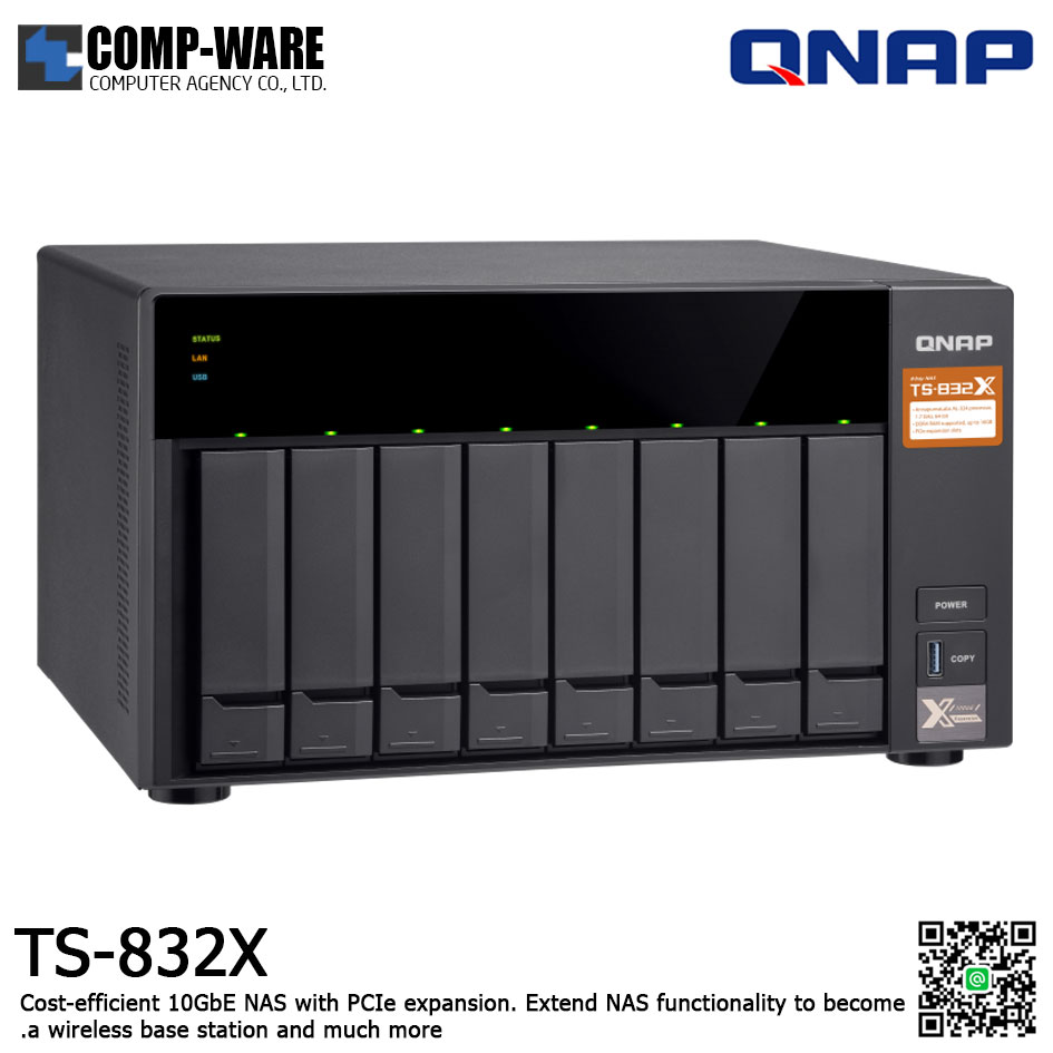 QNAP NAS (8-Bay) TS-832X (2GB RAM up to 16GB) Annapurna Labs Alpine AL-324 1.7GHz Quad Core , No HDD