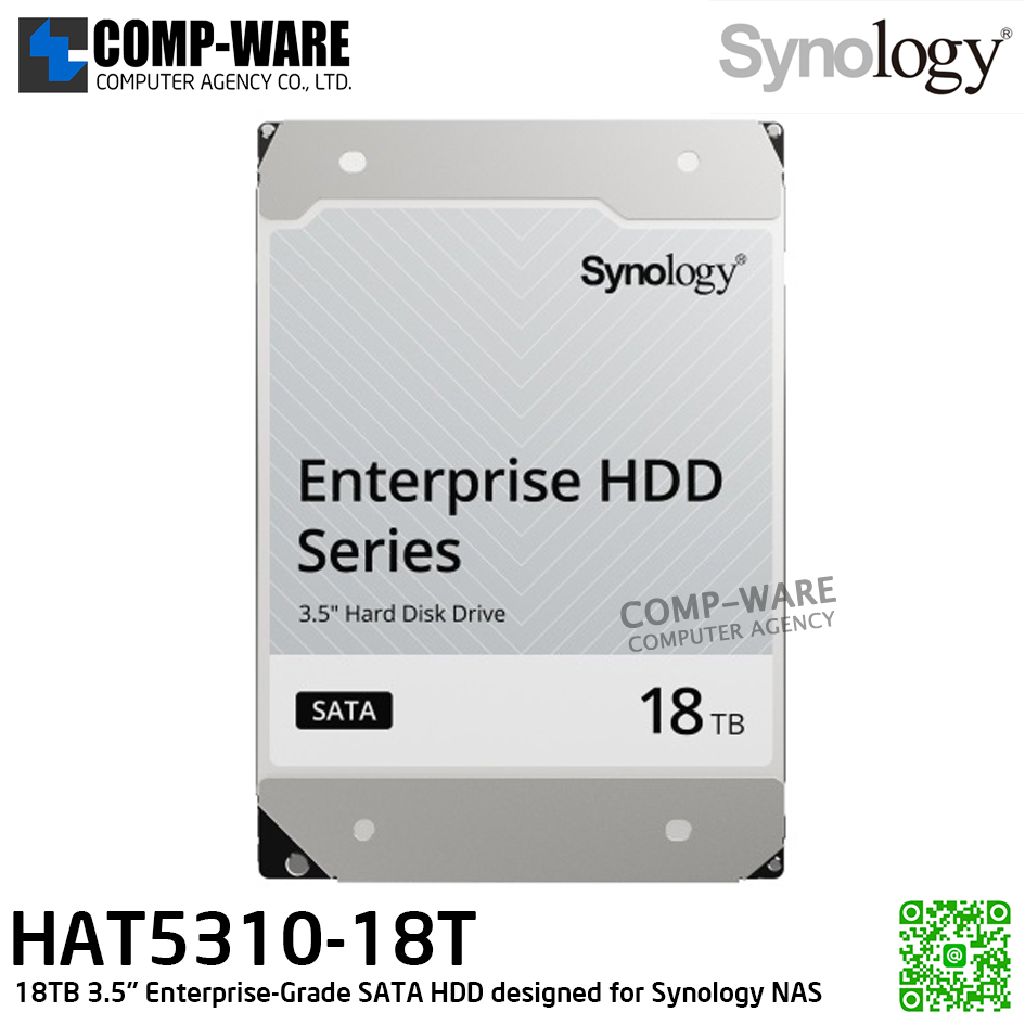 Synology 18TB 3.5” Enterprise-Grade SATA HDD designed for Synology NAS, 7200rpm Cache 512MB (5 Years warranty) HAT5310-18T