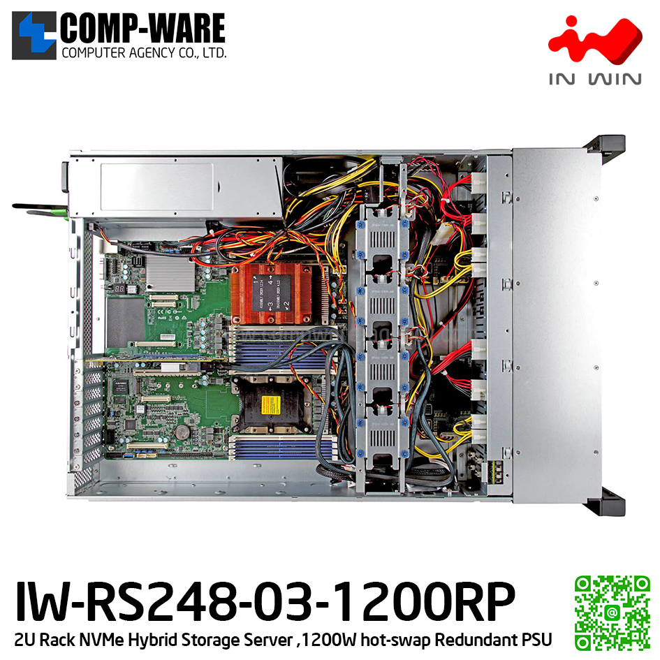 IN-WIN IW-RS248-03-1200RP 2U NVMe Hybrid Storage Server (supported 2.5 inch 7mm only), 1200W hot-swap Redundant Power Supply (เคสเปล่า+พาวเวอร์ซัพพลาย) รับประกัน 3ปี